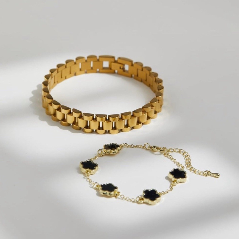 Gold Plated 2PCS 18K Screw Cross Design Bracelet Tarnish Resistant fashion - Picture 2 of 4